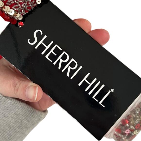 NWT Sherri Hill Red Sequin Striped Beaded Two Piece with Slit Skirt Womens 4 - Picture 3 of 8